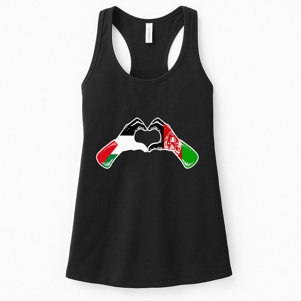 Palestine Afghanistan Flag Palestinian Afghan Heart Womens Tank Top