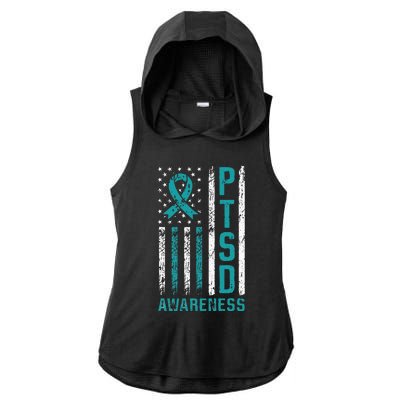 PTSD Awareness Flag Post Traumatic Stress Disorder Warrior Ladies PosiCharge Tri-Blend Wicking Draft Hoodie Tank