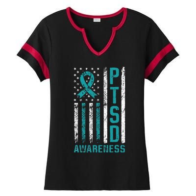 PTSD Awareness Flag Post Traumatic Stress Disorder Warrior Ladies Halftime Notch Neck Tee