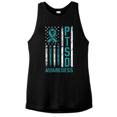 PTSD Awareness Flag Post Traumatic Stress Disorder Warrior Ladies PosiCharge Tri-Blend Wicking Tank