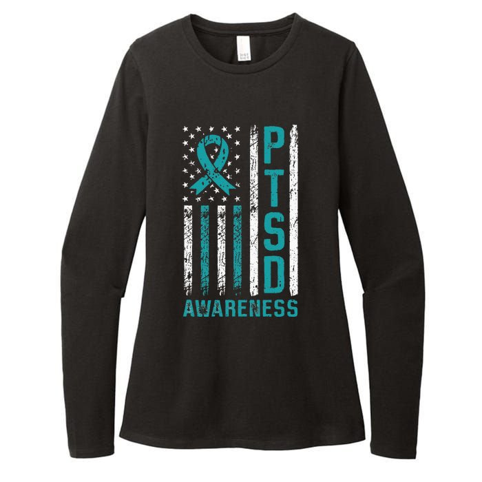 PTSD Awareness Flag Post Traumatic Stress Disorder Warrior Womens CVC Long Sleeve Shirt