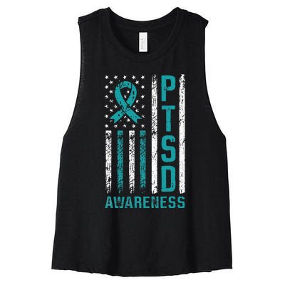 PTSD Awareness Flag Post Traumatic Stress Disorder Warrior Women's Racerback Cropped Tank