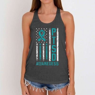 PTSD Awareness Flag Post Traumatic Stress Disorder Warrior Women's Knotted Racerback Tank