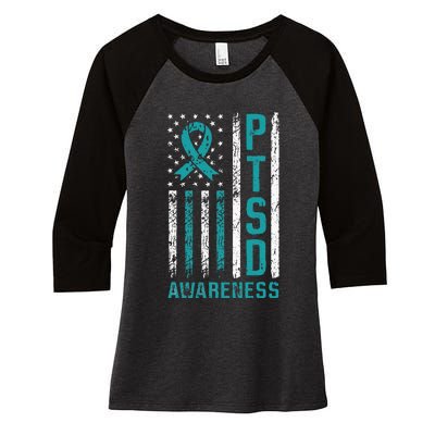 PTSD Awareness Flag Post Traumatic Stress Disorder Warrior Women's Tri-Blend 3/4-Sleeve Raglan Shirt