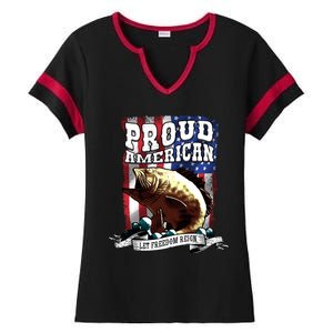 Proud American Flag Let Freedom Reign Fishing Ladies Halftime Notch Neck Tee