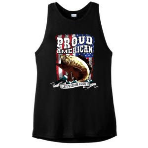 Proud American Flag Let Freedom Reign Fishing Ladies PosiCharge Tri-Blend Wicking Tank