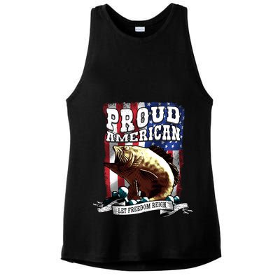 Proud American Flag Let Freedom Reign Fishing Ladies PosiCharge Tri-Blend Wicking Tank