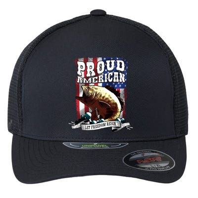 Proud American Flag Let Freedom Reign Fishing Flexfit Unipanel Trucker Cap