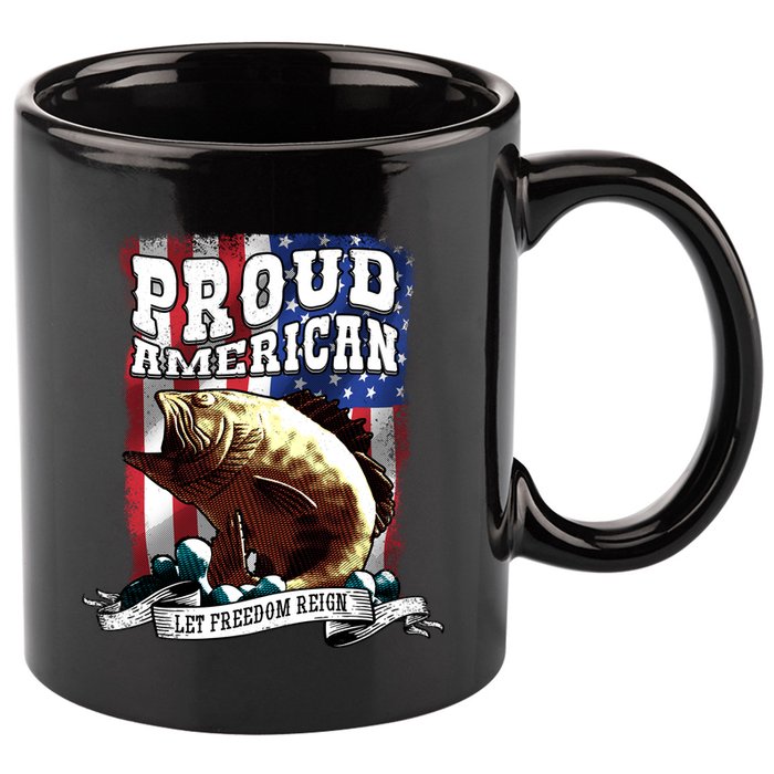 Proud American Flag Let Freedom Reign Fishing 11oz C Handle Ceramic Mug