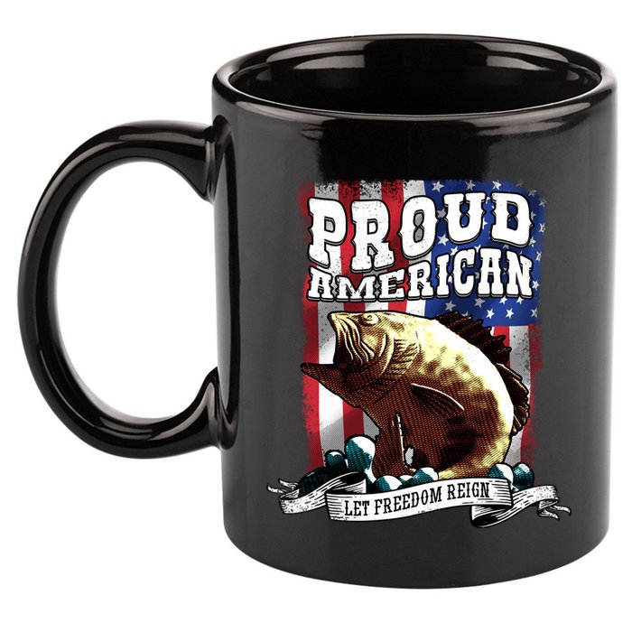 Proud American Flag Let Freedom Reign Fishing 11oz C Handle Ceramic Mug