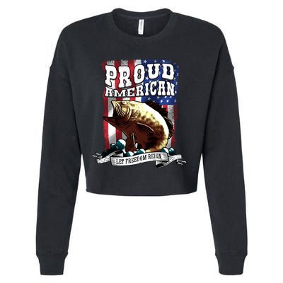 Proud American Flag Let Freedom Reign Fishing Cropped Pullover Crew