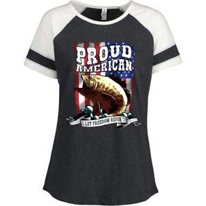 Proud American Flag Let Freedom Reign Fishing Enza Ladies Jersey Colorblock Tee