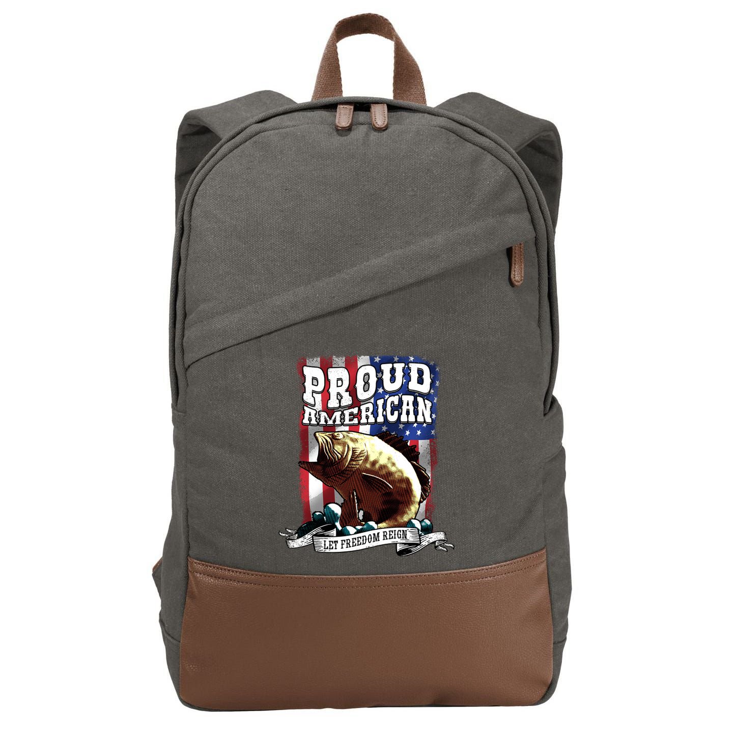 Proud American Flag Let Freedom Reign Fishing Cotton Canvas Backpack