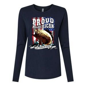 Proud American Flag Let Freedom Reign Fishing Womens Cotton Relaxed Long Sleeve T-Shirt