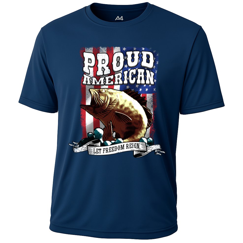 Proud American Flag Let Freedom Reign Fishing Cooling Performance Crew T-Shirt
