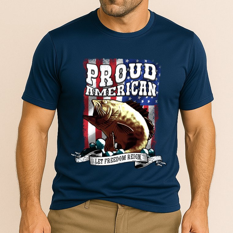 Proud American Flag Let Freedom Reign Fishing Cooling Performance Crew T-Shirt