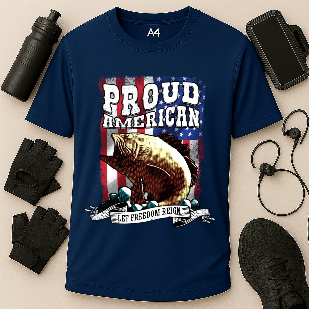 Proud American Flag Let Freedom Reign Fishing Cooling Performance Crew T-Shirt