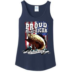 Proud American Flag Let Freedom Reign Fishing Ladies Essential Tank