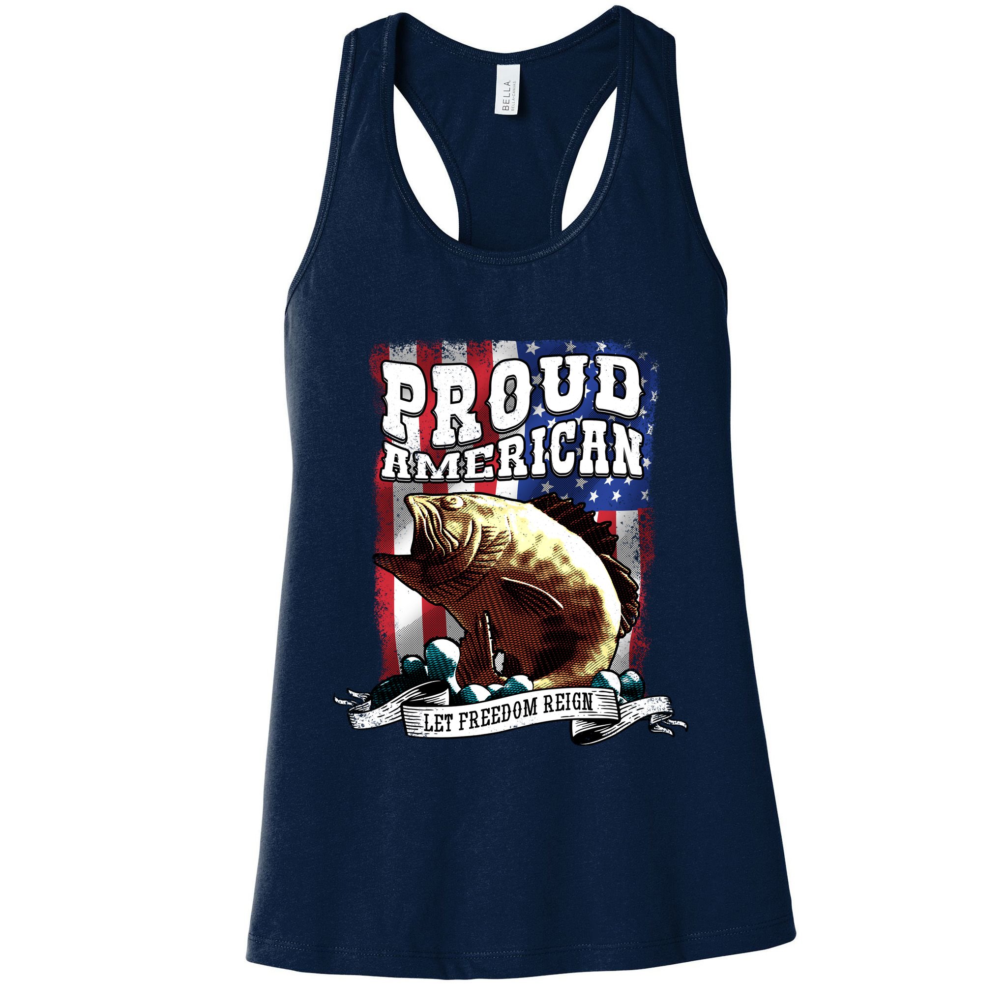 Proud American Flag Let Freedom Reign Fishing Womens Tank Top