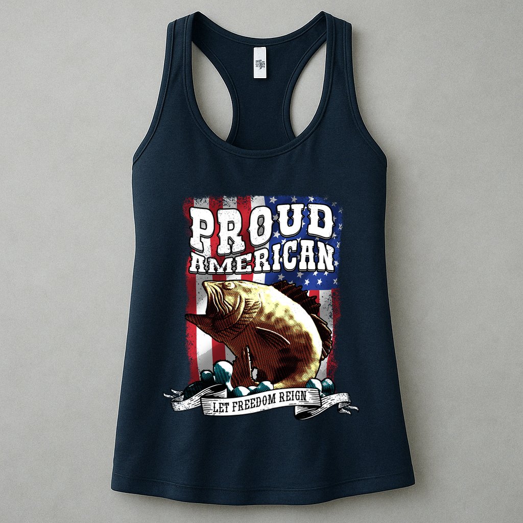 Proud American Flag Let Freedom Reign Fishing Womens Tank Top