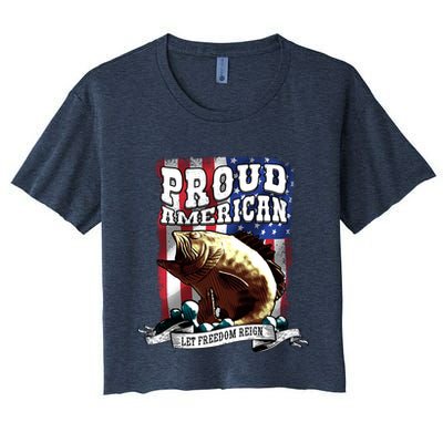 Proud American Flag Let Freedom Reign Fishing Women's Crop Top Tee