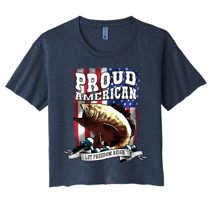 Proud American Flag Let Freedom Reign Fishing Women's Crop Top Tee