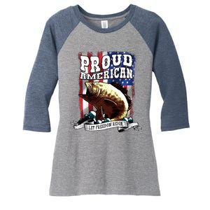 Proud American Flag Let Freedom Reign Fishing Women's Tri-Blend 3/4-Sleeve Raglan Shirt