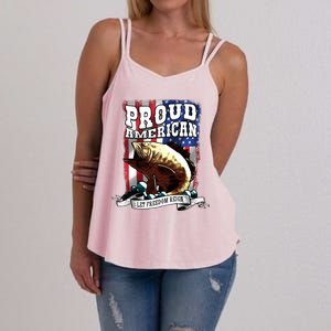 Proud American Flag Let Freedom Reign Fishing Women's Strappy Tank