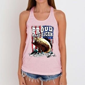 Proud American Flag Let Freedom Reign Fishing Women's Knotted Racerback Tank