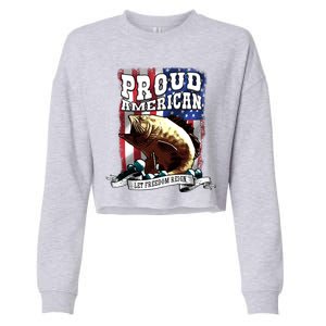 Proud American Flag Let Freedom Reign Fishing Cropped Pullover Crew