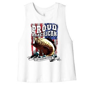 Proud American Flag Let Freedom Reign Fishing Women's Racerback Cropped Tank