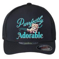 Purrfectly Adorable Fluffy Kitten Kitty Cat Funny Graphic Flexfit Unipanel Trucker Cap