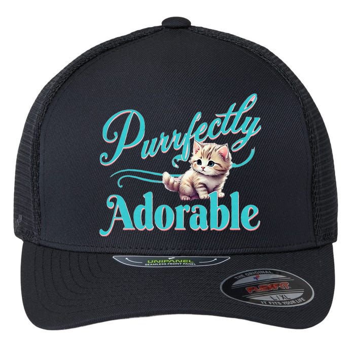 Purrfectly Adorable Fluffy Kitten Kitty Cat Funny Graphic Flexfit Unipanel Trucker Cap