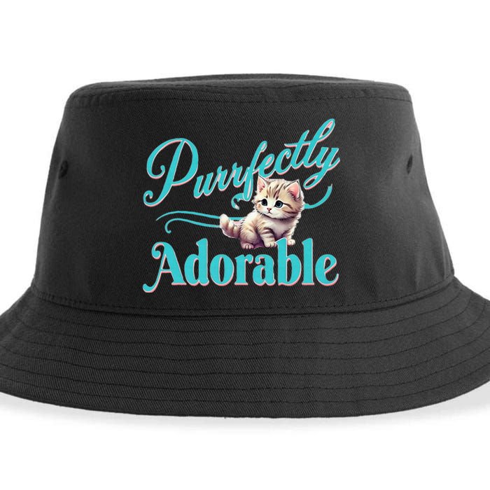 Purrfectly Adorable Fluffy Kitten Kitty Cat Funny Graphic Sustainable Bucket Hat