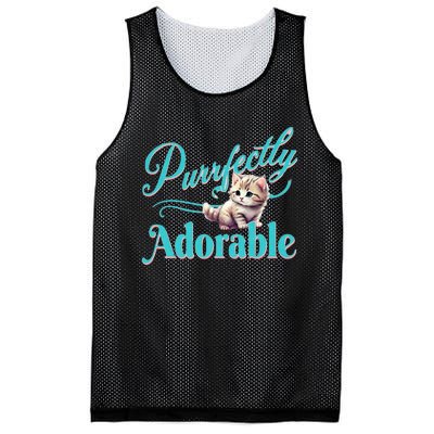 Purrfectly Adorable Fluffy Kitten Kitty Cat Funny Graphic Mesh Reversible Basketball Jersey Tank