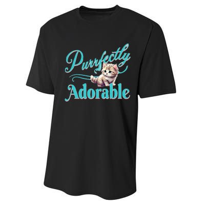 Purrfectly Adorable Fluffy Kitten Kitty Cat Funny Graphic Performance Sprint T-Shirt