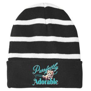 Purrfectly Adorable Fluffy Kitten Kitty Cat Funny Graphic Striped Beanie with Solid Band