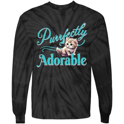 Purrfectly Adorable Fluffy Kitten Kitty Cat Funny Graphic Tie-Dye Long Sleeve Shirt