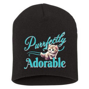 Purrfectly Adorable Fluffy Kitten Kitty Cat Funny Graphic Short Acrylic Beanie