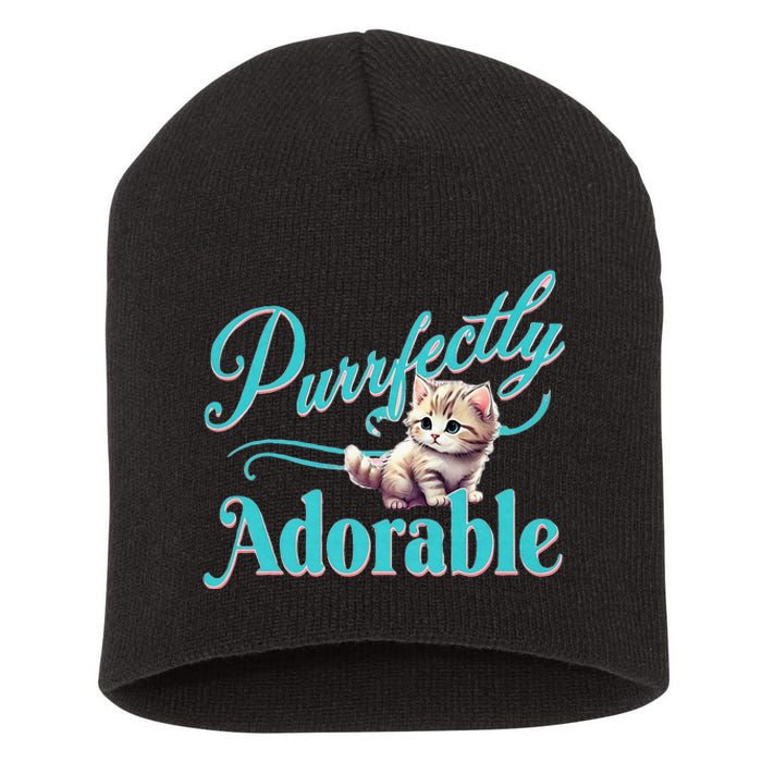 Purrfectly Adorable Fluffy Kitten Kitty Cat Funny Graphic Short Acrylic Beanie