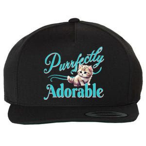 Purrfectly Adorable Fluffy Kitten Kitty Cat Funny Graphic Wool Snapback Cap