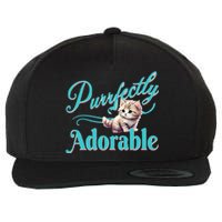 Purrfectly Adorable Fluffy Kitten Kitty Cat Funny Graphic Wool Snapback Cap