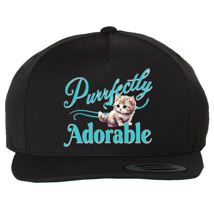 Purrfectly Adorable Fluffy Kitten Kitty Cat Funny Graphic Wool Snapback Cap