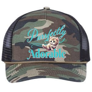 Purrfectly Adorable Fluffy Kitten Kitty Cat Funny Graphic Retro Rope Trucker Hat Cap