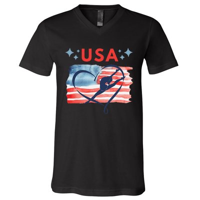 Patriotic American Flag Gymnastics Design For Usa Gymnasts V-Neck T-Shirt