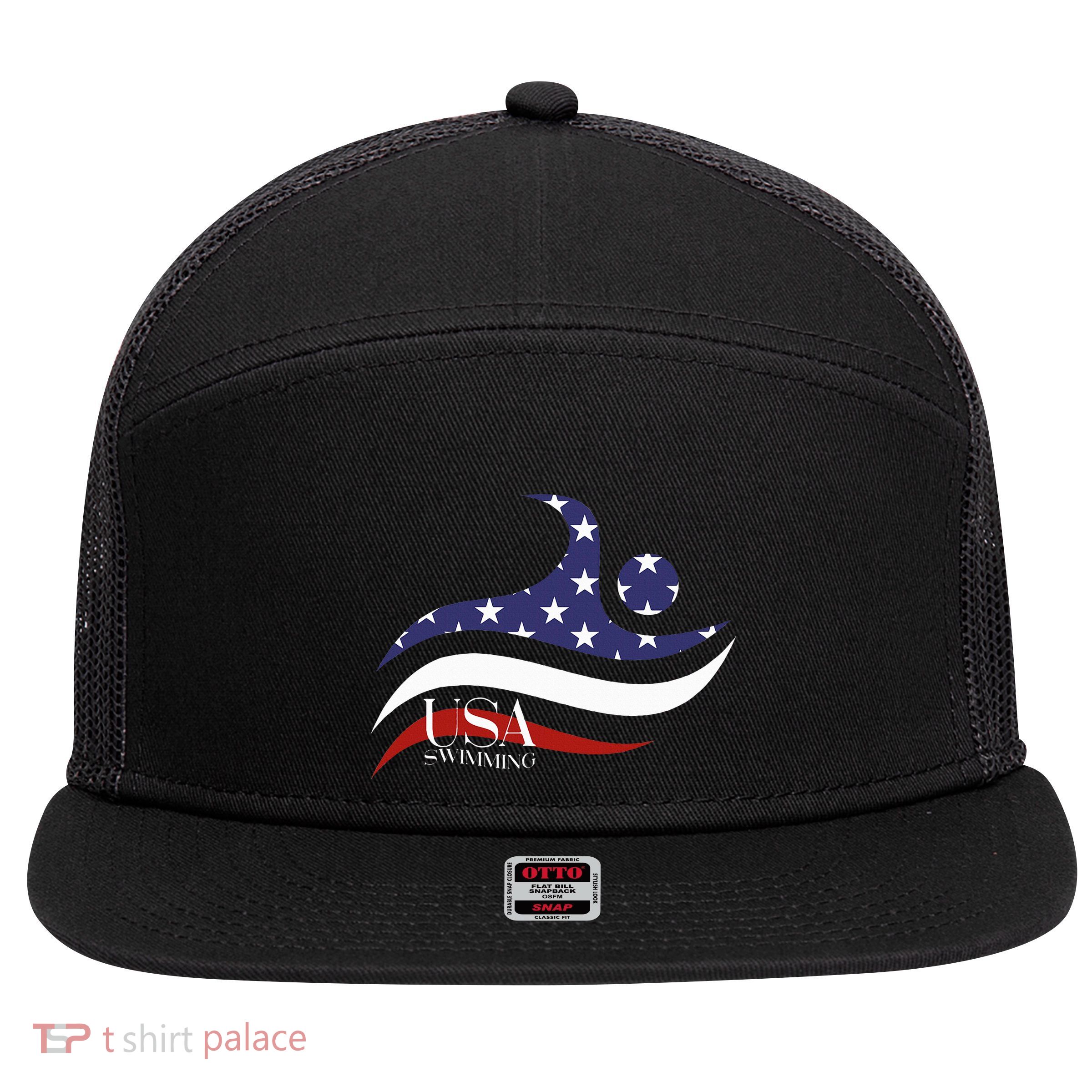 Patriotic American Flag Swimming Usa Gift Swim Team 7 Panel Mesh Trucker Snapback Hat