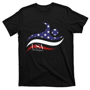 Patriotic American Flag Swimming Usa Gift Swim Team T-Shirt