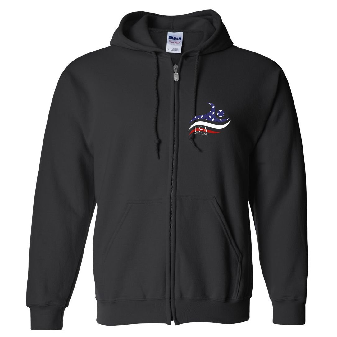 Patriotic American Flag Swimming Usa Gift Swim Team Full Zip Hoodie