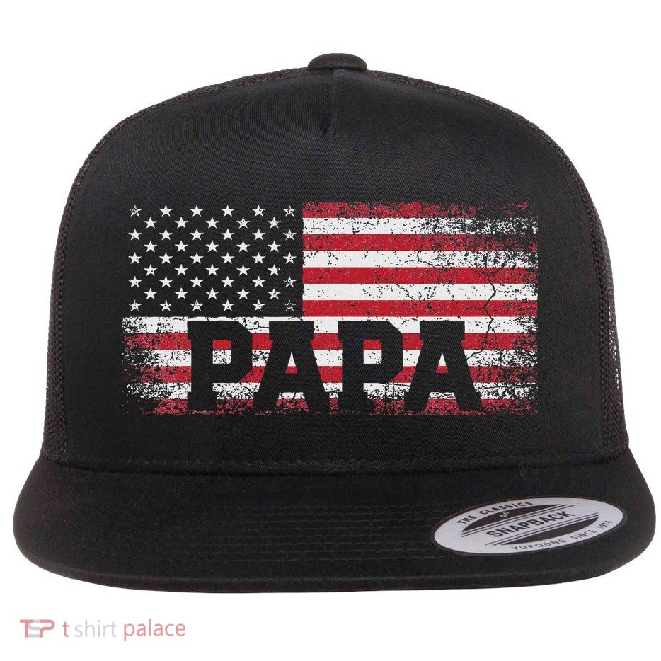 Papa American Flag Father's Day 4th Of July Gift Grandpa Flat Bill Trucker Hat