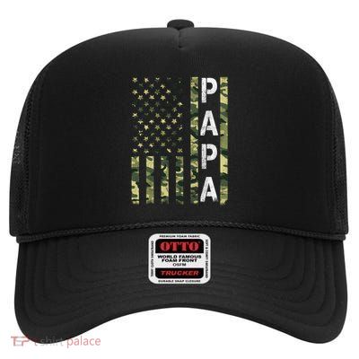 Papa American Flag Proud Dad Fathers Day Gift High Crown Mesh Back Trucker Hat